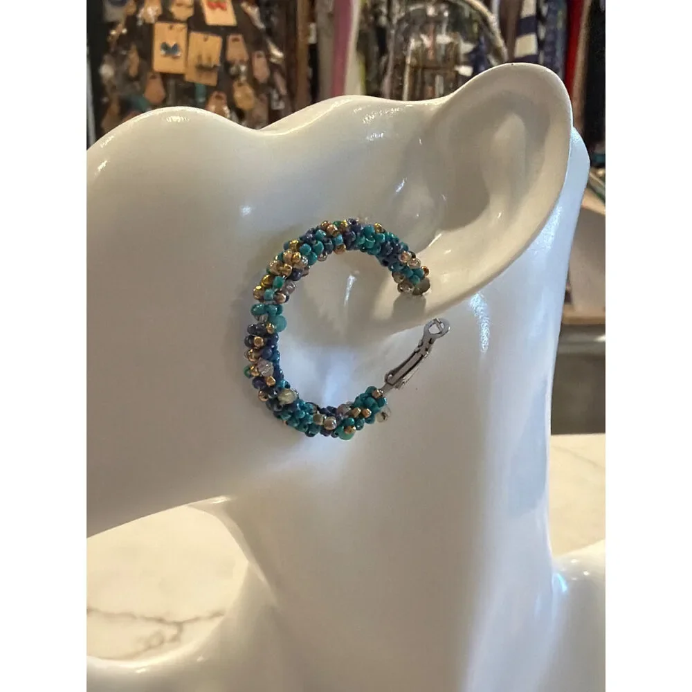 Beaded Hoop Clip-On Earring Turquoise Multi One Size